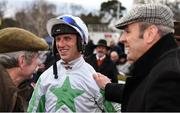 29 December 2016; Jockey Robbie Power is congratulated by breeder Billy Cooper after winning The Neville Hotels Novice Steeplechase on Our Duke during day four of the Leopardstown Christmas Festival in Leopardstown, Dublin. Photo by Cody Glenn/Sportsfile