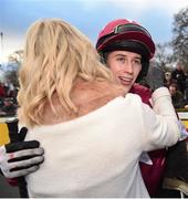 29 December 2016; Jockey Bryan Cooper hugs Heather de Bromhead, wife of trainer Henry de Bromhead, after winning The Ryanair Hurdle on  Petit Mouchoir during day four of the Leopardstown Christmas Festival in Leopardstown, Dublin. Photo by Cody Glenn/Sportsfile