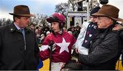 29 December 2016; Jockey Bryan Cooper in conversation with racing manager Eddie O'Leary, left, and owner Michael O'Leary, holding daughter Tiana, age 8, after winning The Ryanair Hurdle on Petit Mouchoir during day four of the Leopardstown Christmas Festival in Leopardstown, Dublin. Photo by Cody Glenn/Sportsfile