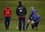 29 December 2016; Munster director of rugby Rassie Erasmus, defence coach Jacques Nienaber, Rory Scannell and Tyler Bleyendaal share a laugh during squad training at the University of Limerick in Limerick. Photo by Diarmuid Greene/Sportsfile