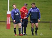 29 December 2016; Munster defence coach Jacques Nienaber, Rory Scannell and Jaco Taute share a laugh during squad training at the University of Limerick in Limerick. Photo by Diarmuid Greene/Sportsfile