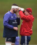 29 December 2016; Darren O'Shea of Munster gets some strapping applied by physio Keith Thornhill during squad training at the University of Limerick in Limerick. Photo by Diarmuid Greene/Sportsfile