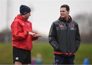 29 December 2016; Munster director of rugby Rassie Erasmus in conversation with referee John Lacey during squad training at the University of Limerick in Limerick. Photo by Diarmuid Greene/Sportsfile