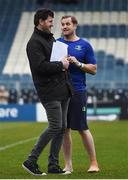 31 December 2016; Former Leinster and Ireland winger Shane Horgan in conversation with Jamie Heaslip of Leinster prior to the Guinness PRO12 Round 12 match between Leinster and Ulster at the RDS Arena in Dublin. Photo by Stephen McCarthy/Sportsfile