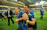 21 May 2011; Leinster's Richardt Strauss and Isaac Boss celebrate after the game. Heineken Cup Final, Leinster v Northampton Saints, Millennium Stadium, Cardiff, Wales. Picture credit: Brendan Moran / SPORTSFILE