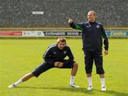 23 May 2011; Northern Ireland's Gareth McAuley and Warren Feeney during squad training ahead of their side's upcoming Carling Four Nations Tournament game against Republic of Ireland on Tuesday. Northern Ireland Squad Training, Wayside Celtic FC, Jackson Park, Kilternan, Co. Dublin. Picture credit: Oliver McVeigh / SPORTSFILE