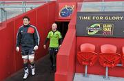 24 May 2011; Munster's David Wallace, left, and Peter Stringer make their way out for squad training ahead of their Celtic League Grand Final against Leinster on Saturday. Munster Rugby Squad Training, Thomond Park, Limerick. Picture credit: Diarmuid Greene / SPORTSFILE