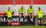 24 May 2011; Munster players, from left to right, Johne Murphy, Paul Warwick, Simon Zebo and Wian du Preez during squad training ahead of their Celtic League Grand Final against Leinster on Saturday. Munster Rugby Squad Training, Thomond Park, Limerick. Picture credit: Diarmuid Greene / SPORTSFILE