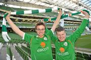 24 May 2011; Republic of Ireland supporters Ben Cooney, left, and Donal Walsh, both from Galway, at the game. Carling Four Nations Tournament, Republic of Ireland v Northern Ireland, Aviva Stadium, Lansdowne Road, Dublin. Picture credit: David Maher / SPORTSFILE
