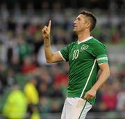 24 May 2011; Robbie Keane, Republic of Ireland, celebrates after scoring his side's second goal. Carling Four Nations Tournament, Republic of Ireland v Northern Ireland, Aviva Stadium, Lansdowne Road, Dublin. Picture credit: Brian Lawless / SPORTSFILE