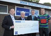 24 May 2011; Pictured in attendance at Seapoint RFC during the Ulster Bank RugbyForce Seapoint RFC initiative were, from left, Robin Marshall, Head of Operations Strategy, Ulster Bank, Kieran Griffin, President of Seapoint Rugby Club, Karl O'Neill, Director of Rugby, Seapoint Rugby Club, and Mark Barrett, Captain, Seapoint Rugby Club. Ulster Bank RugbyForce is an initiative set up to encourage local communities to help improve their rugby club facilities. With the aid of the Ulster Bank RugbyForce support package, Seapoint RFC will focus on a volunteer day in June this year to update the gym facilities in the club. For further information, go to www.ulsterbank.com/rugby. Seapoint Rugby Club, Killiney, Co. Dublin. Picture credit: Pat Murphy / SPORTSFILE