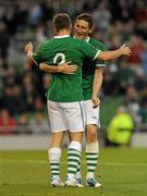 24 May 2011; Keith Andrews, Republic of Ireland, congratulates team-mate Simon Cox after he scored his side's fifth goal. Carling Four Nations Tournament, Republic of Ireland v Northern Ireland, Aviva Stadium, Lansdowne Road, Dublin. Picture credit: Brian Lawless / SPORTSFILE