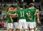 24 May 2011; Simon Cox, left, Republic of Ireland, is congratulated by his team-mates after scoring his side's fifth goal. Carling Four Nations Tournament, Republic of Ireland v Northern Ireland, Aviva Stadium, Lansdowne Road, Dublin. Picture credit: Brian Lawless / SPORTSFILE