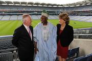 25 May 2011; Uachtarán CLG Criostóir Ó Cuana, left, and Minister for Social Protection Joan Bruton TD with Reverend Bright Udemezue, Co-Chairman of the Limerick City Community Forum, from Nigeria, at the GAA National Inclusion Forum. The forum showcases how far the GAA and the family of gaelic games have come in terms of being inclusive. The forum also marks and celebrates African Liberation Day, the UN's International Year of Youth and EU Year of Volunteering. Croke Park, Dublin. Picture credit: Pat Murphy / SPORTSFILE