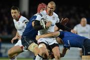 31 December 2016; Ruan Pienaar of Ulster is tackled by Josh van der Flier, left, and Garry Ringrose of Leinster during the Guinness PRO12 Round 12 match between Leinster and Ulster at the RDS Arena in Dublin. Photo by Piaras Ó Mídheach/Sportsfile