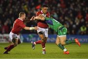 31 December 2016; Francis Saili of Munster is tackled by Peter Robb of Connacht during the Guinness PRO12 Round 12 match between Connacht and Munster at Sportsground in Galway. Photo by Brendan Moran/Sportsfile