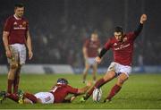 31 December 2016; Ian Keatley of Munster kicks a penalty assisted by teammate Duncan Williams during the Guinness PRO12 Round 12 match between Connacht and Munster at Sportsground in Galway. Photo by Brendan Moran/Sportsfile