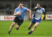 1 January 2017; Gary Sweeney of Dublin in action against Graham Hannigan of Dubs Stars during the Football Challenge game between Dublin and Dubs Stars at Parnell Park in Dublin. Photo by David Maher/Sportsfile