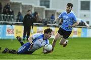 1 January 2017; Mathius McDonncha of Dubs Stars in action against  Sean Newcombe of Dublin during the Football Challenge game between Dublin and Dubs Stars at Parnell Park in Dublin. Photo by David Maher/Sportsfile