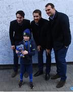 31 December 2016; Joey Carbery, Dominic Ryan and Rhys Ruddock of Leinster pose for a photograph with fans at Autograph Alley at the Guinness PRO12 Round 12 match between Leinster and Ulster at the RDS Arena in Dublin. Photo by David Fitzgerald/Sportsfile
