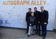 31 December 2016; Joey Carbery, Dominic Ryan and Rhys Ruddock of Leinster pose for a photograph with a fan at Autograph Alley at the Guinness PRO12 Round 12 match between Leinster and Ulster at the RDS Arena in Dublin. Photo by David Fitzgerald/Sportsfile