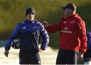 2 January 2017; Munster defence coach Jacques Nienaber in conversation with Ian Keatley during squad training at University of Limerick in Limerick. Photo by Diarmuid Greene/Sportsfile