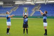 25 May 2011; Pictured at the launch of Volkswagen Leinster Rugby Summer Camps are, from left, Richardt Strauss, James Durkan-Watson, age 11, Old Belvedere, and Eoin Reddan. Leinster players Isa Nacewa, Richardt Strauss and Eoin Reddan, along with the Heineken Cup, today launched the Volkswagen Leinster Rugby Summer Camps which will run throughout the province in July and August. Players will be taught the basic skills of the game by fully accredited IRFU coaches and they will also have the chance to meet their heroes with two senior Leinster players expected to visit each camp along with the Heineken Cup. For a full list of venues or to book a place please log on to www.leinsterrugby.ie/summercamps. Donnybrook Stadium, Donnybrook, Dublin. Picture credit: Pat Murphy / SPORTSFILE