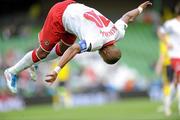 25 May 2011; Wales' Robert Earnshaw celebrates with a somersault after scoring his side's first goal. Carling Four Nations Tournament, Wales v Scotland, Aviva Stadium, Lansdowne Road, Dublin. Picture credit: Matt Browne / SPORTSFILE