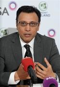 27 May 2011; Boom Boom Cricket Chief Executive Ali Ehsan speaking at the launch of the new Ireland cricket kit. Stormont Pavilion, Stormont, Belfast, Co. Antrim. Picture credit: Oliver McVeigh / SPORTSFILE