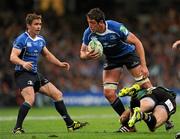 21 May 2011; Nathan Hines, Leinster, supported by team-mate Eoin Reddan is tackled by James Downey, Northampton Saints. Heineken Cup Final, Leinster v Northampton Saints, Millennium Stadium, Cardiff, Wales. Picture credit: Ray McManus / SPORTSFILE