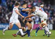 31 December 2016; Adam Byrne of Leinster is tackled by Ulster players, from left, John Andrew, Roger Wilson and Rodney Ah You during the Guinness PRO12 Round 12 match between Leinster and Ulster at the RDS Arena in Dublin. Photo by Stephen McCarthy/Sportsfile