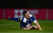 6 January 2017; Rory O'Loughlin of Leinster scores his side's seventh try during the Guinness PRO12 Round 13 match between Leinster and Zebre at the RDS Arena in Ballsbridge, Dublin. Photo by Ramsey Cardy/Sportsfile
