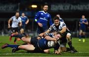 6 January 2017; Rory O'Loughlin of Leinster on his way to scoring his side's eighth try, his third, despite the tackle by Carlo Festuccia of Zebre, during the Guinness PRO12 Round 13 match between Leinster and Zebre at the RDS Arena in Ballsbridge, Dublin. Photo by Ramsey Cardy/Sportsfile
