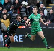 7 January 2017; Matt Healy of Connacht controls the ball whilst under pressure from Ashley Beck of Ospreys during the Guinness PRO12 Round 13 match between Ospreys and Connacht at Liberty Stadium  in Swansea, Wales. Photo by Chris Fairweather/Sportsifle