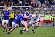 7 January 2017; Tommy Moolick of Kildare in action against Darren Gallagher and Padraig McCormack of Longford during the Bord na Mona Walsh Cup Group 2 Round 1 match between Kildare and Longford at St Conleth's Park in Newbridge, Co. Kildare. Photo by Matt Browne/Sportsfile