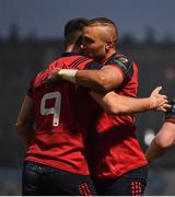 7 January 2017; Simon Zebo is congratulated by his Munster team-mate Conor Murray, 9, after scoring his side's first try during the European Rugby Champions Cup Pool 1 Round 1 match between Racing 92 and Munster at the Stade Yves-Du-Manoir in Paris, France. Photo by Stephen McCarthy/Sportsfile