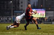 7 January 2017; Simon Zebo of Munster is tackled by Teddy Thomas of Racing 92 on his way to scoring his side's first try during the European Rugby Champions Cup Pool 1 Round 1 match between Racing 92 and Munster at the Stade Yves-Du-Manoir in Paris, France. Photo by Stephen McCarthy/Sportsfile