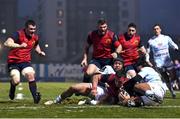 7 January 2017; CJ Stander of Munster goes over to score his side's second try despite the tackle of of Anthony Tuitavke, left, and Teddy Thomas of Racing 92 during the European Rugby Champions Cup Pool 1 Round 1 match between Racing 92 and Munster at the Stade Yves-Du-Manoir in Paris, France. Photo by Stephen McCarthy/Sportsfile