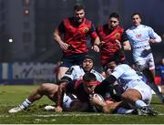 7 January 2017; CJ Stander of Munster goes over to score his side's second try despite the tackle of of Anthony Tuitavke, left, and Teddy Thomas of Racing 92 during the European Rugby Champions Cup Pool 1 Round 1 match between Racing 92 and Munster at the Stade Yves-Du-Manoir in Paris, France. Photo by Stephen McCarthy/Sportsfile