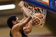 7 January 2017; Justin Goldsborough of Griffith Swords Thunder dunks the ball during the Hula Hoops Men's National Cup semi-final match between SSE Airtricity Moycullen and Griffith Swords Thunder at the Neptune Stadium in Cork. Photo by Brendan Moran/Sportsfile