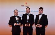 3 November 2017; Antrim hurlers, from left, Chrissy O'Connell, John Dillon and Paddy Burke,  after collecting their Christy Ring Champion 15 Award during the PwC All Stars 2017 at the Convention Centre in Dublin. Photo by Sam Barnes/Sportsfile