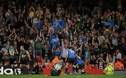 21 May 2011; Leinster supporters celebrate after Jonathan Sexton scores his side's first try. Heineken Cup Final, Leinster v Northampton Saints, Millennium Stadium, Cardiff, Wales. Picture credit: Ray McManus / SPORTSFILE