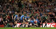 21 May 2011; Eoin Reddan, Leinster, offloads to Richardt Strauss. Heineken Cup Final, Leinster v Northampton Saints, Millennium Stadium, Cardiff, Wales. Picture credit: Ray McManus / SPORTSFILE