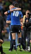 21 May 2011; Leinster head coach Joe Schmidt celebrates his side's victory with Jonathan Sexton. Heineken Cup Final, Leinster v Northampton Saints, Millennium Stadium, Cardiff, Wales. Picture credit: Ray McManus / SPORTSFILE