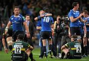 21 May 2011; Leinster head coach Joe Schmidt celebrates his side's victory with Jonathan Sexton. Heineken Cup Final, Leinster v Northampton Saints, Millennium Stadium, Cardiff, Wales. Picture credit: Ray McManus / SPORTSFILE