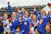 27 May 2011; Scoil San Treasa captain Maria Erin O'Hurley and her team-mates celebrate with the cup. Allianz Cumann na mBunscol Finals, Scoil San Treasa, Mount Merrion v Scoil Áine, Raheny, Croke Park, Dublin. Picture credit: Brian Lawless / SPORTSFILE