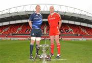 27 May 2011; Munster captain Paul O'Connell, right, and Leinster captain Leo Cullen with the Celtic League trophy ahead of their Celtic League Grand Final game on Saturday. Celtic League Grand Final, Captain's Photocall, Thomond Park, Limerick. Picture credit: Diarmuid Greene / SPORTSFILE