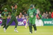 28 May 2011; Ed Joyce, Ireland, leaving the wicket after bein bowled by Tanveer Ahmed, Pakistan. RSA ODI Series, Ireland v Pakistan, Stormont, Belfast, Co. Antrim. Picture credit: Oliver McVeigh / SPORTSFILE