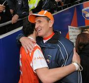 28 May 2011; Armagh manager Paddy O'Rourke congratulates goal scorer Jamie Clarke after the game. Ulster GAA Football Senior Championship Quarter-Final, Armagh v Down, Morgan Athletic Grounds, Armagh. Picture credit: Oliver McVeigh / SPORTSFILE
