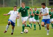 29 May 2011; Jeffrey Hendrick, Republic of Ireland, in action against Federico Viviani, left, and Cristiano Piccini, Italy. UEFA Under 19 Championship Elite Round, Republic of Ireland v Italy, Kolobrzeg, Poland. Picture credit: Rory Geary / SPORTSFILE